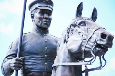 Detailed view of Buffalo Soldier statue