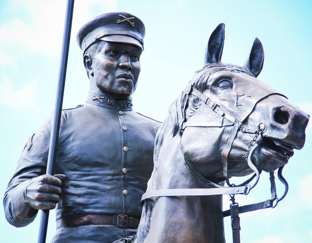Detailed view of Buffalo Soldier statue